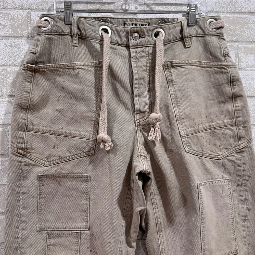 FREE PEOPLE WE THE FREE MOXIE LOW SLUNG PULL ON BARREL JEANS - JETTY - SZ - 29 - Picture 2 of 13